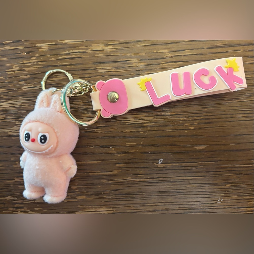 Labubu Pink Cream Fuzzy Collectible Keychain